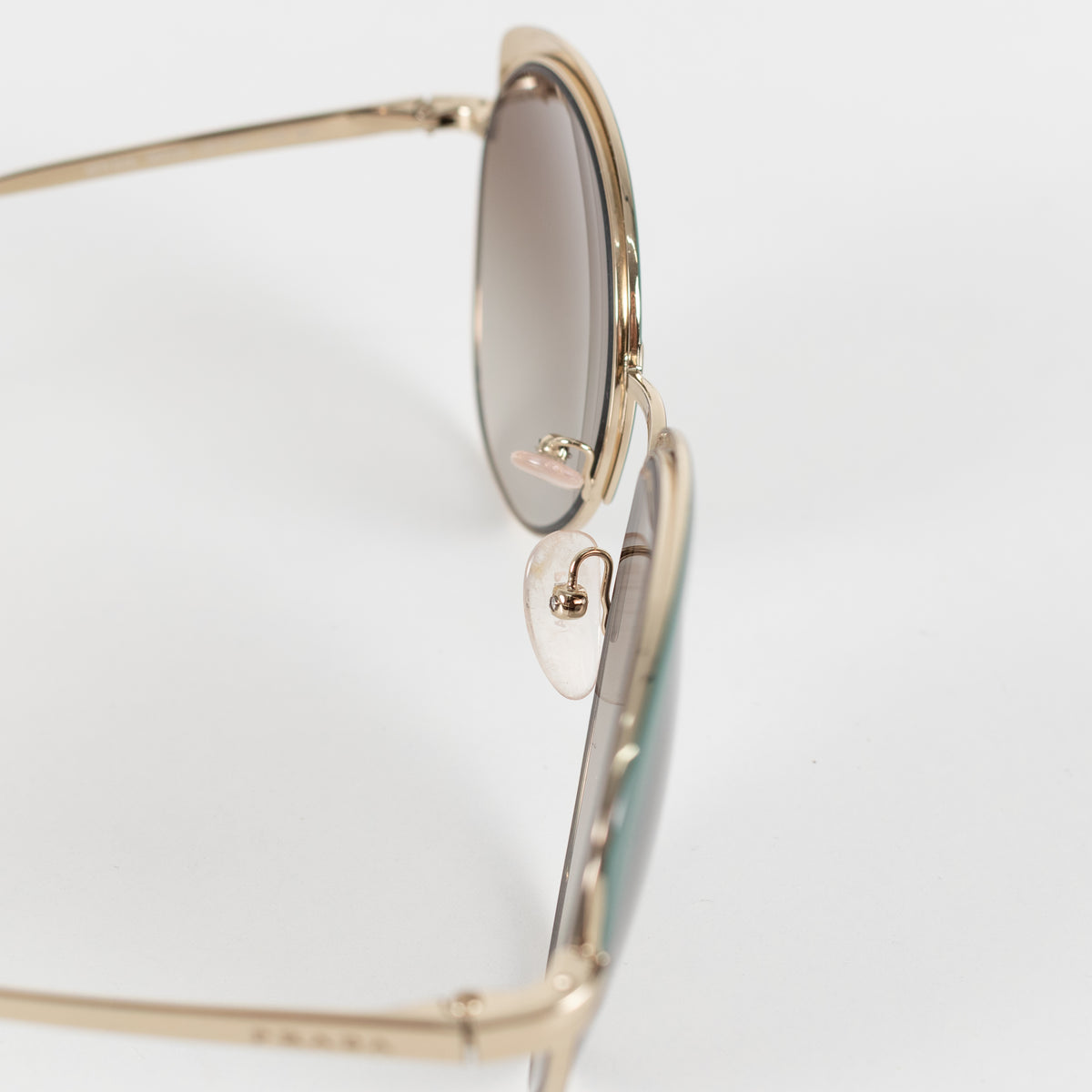 Prada Brown Light Green Gold Frame Sun Glasses