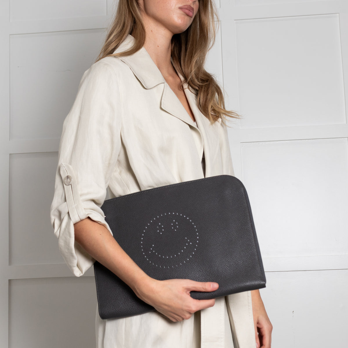 Anya Hindmarch Dark Grey Smiley Face Travel Pouch
