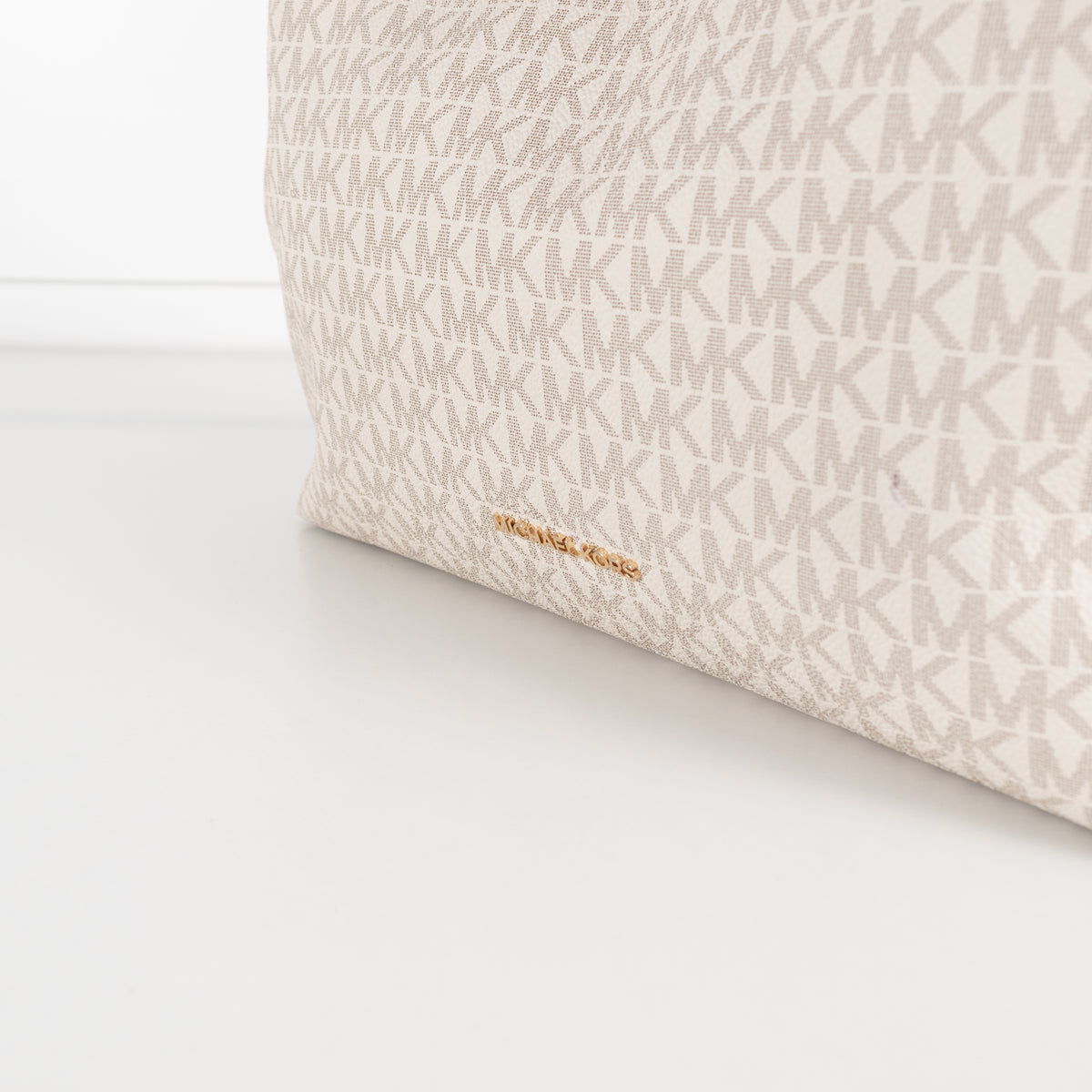 Michael Kors Cream Logo Print Kensington Tote Bag With Tan Straps