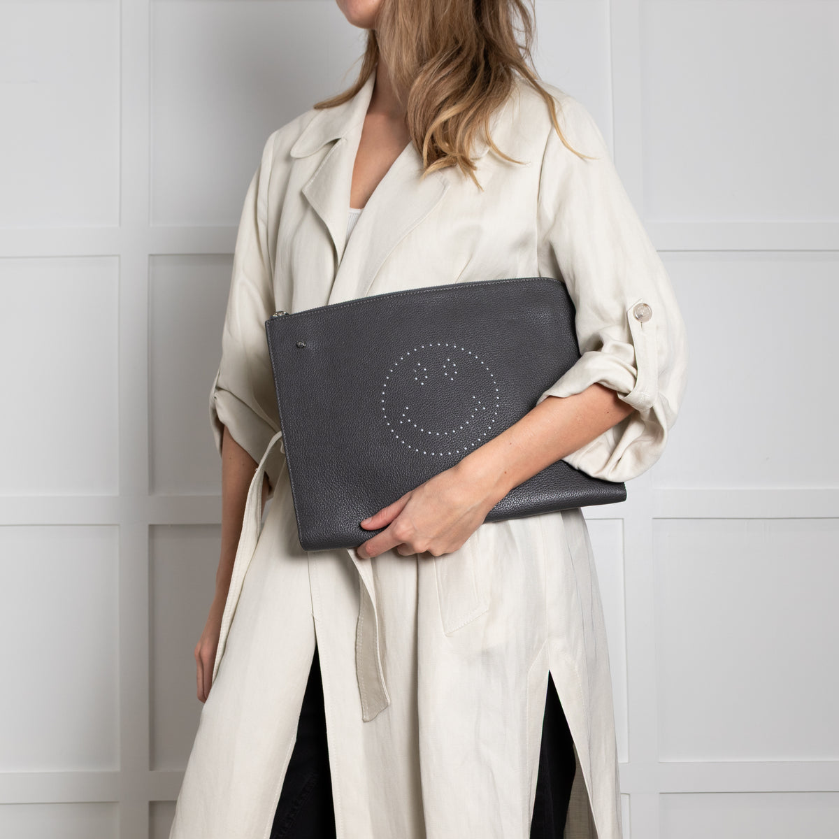 Anya Hindmarch Dark Grey Smiley Face Travel Pouch