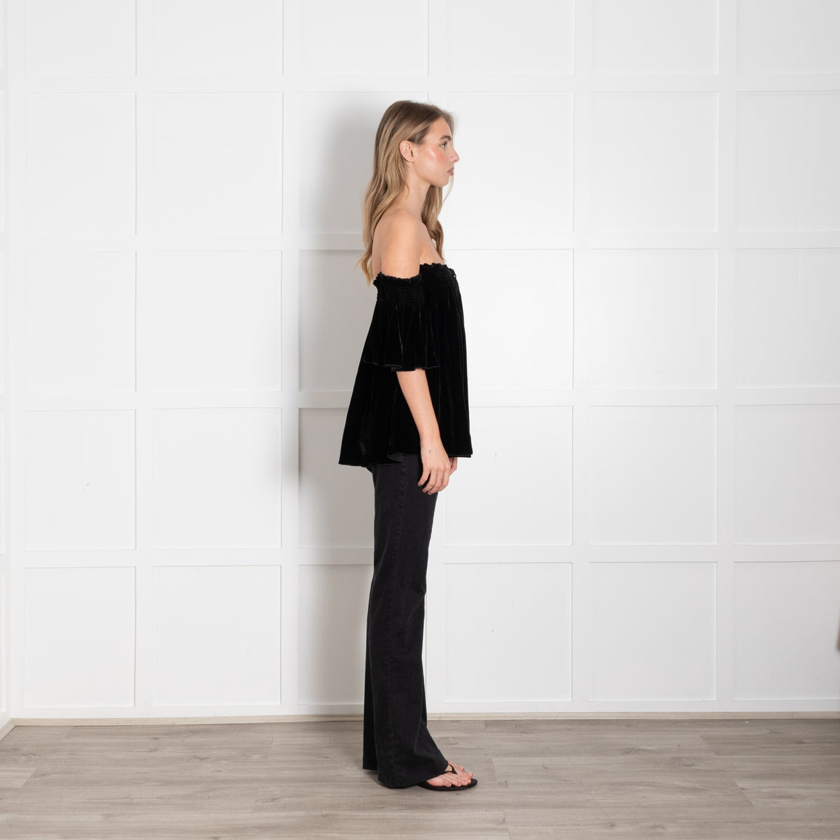 Hale Bob Black Velvet Off The Shoulder Blouse