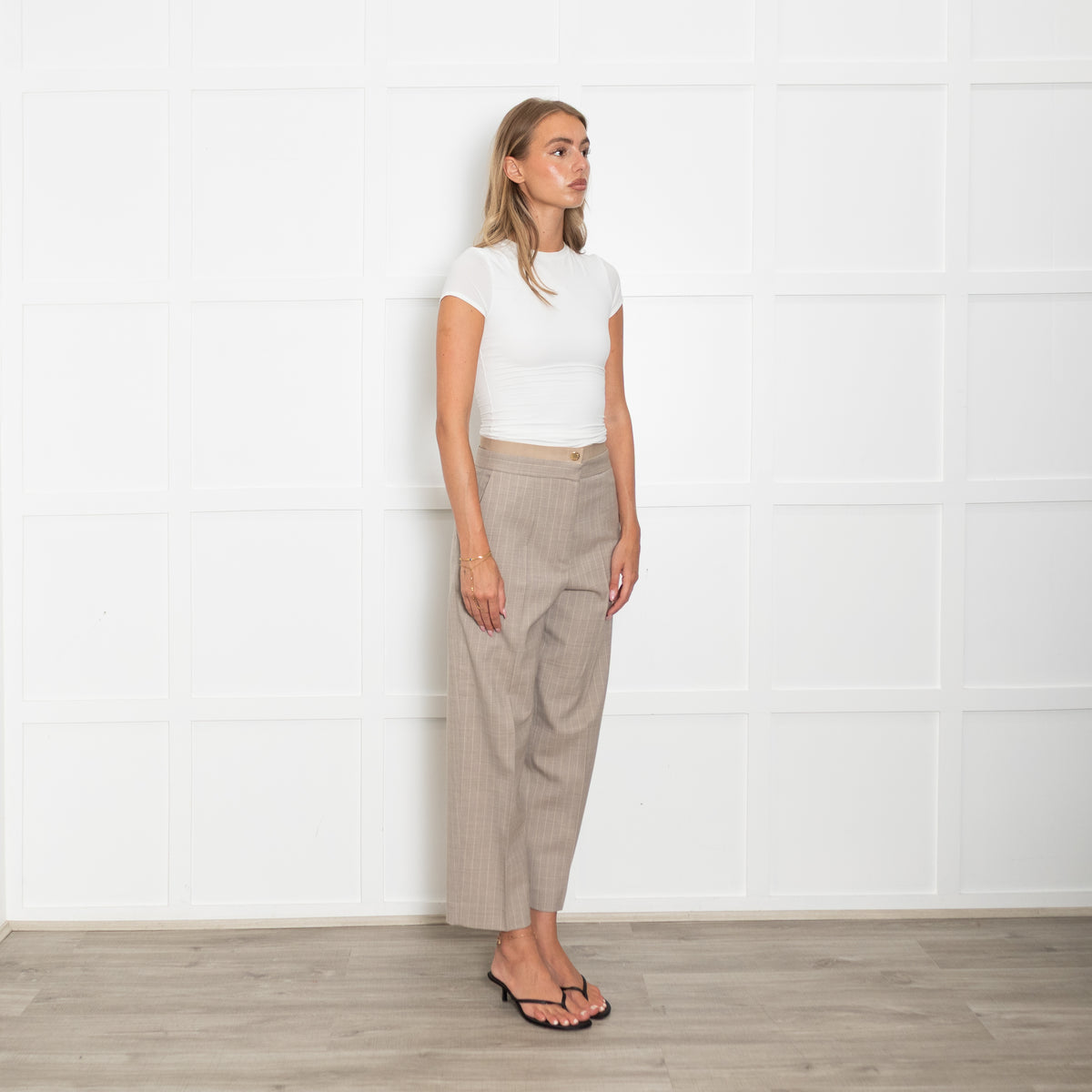 Sandro Beige Pinstripe Tailored Trousers