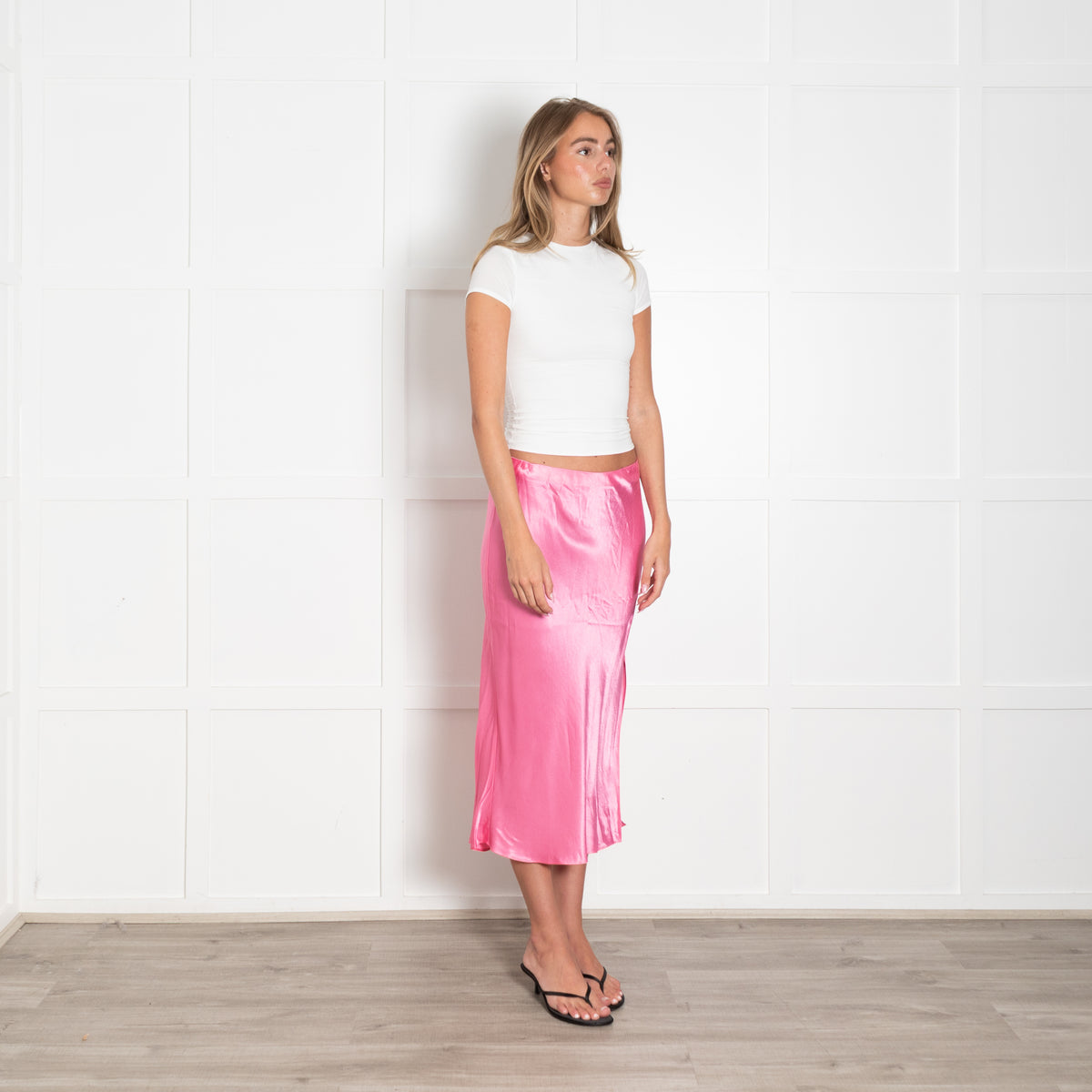 Rails Malibu Pink Satin Maya Midi Side Split Skirt