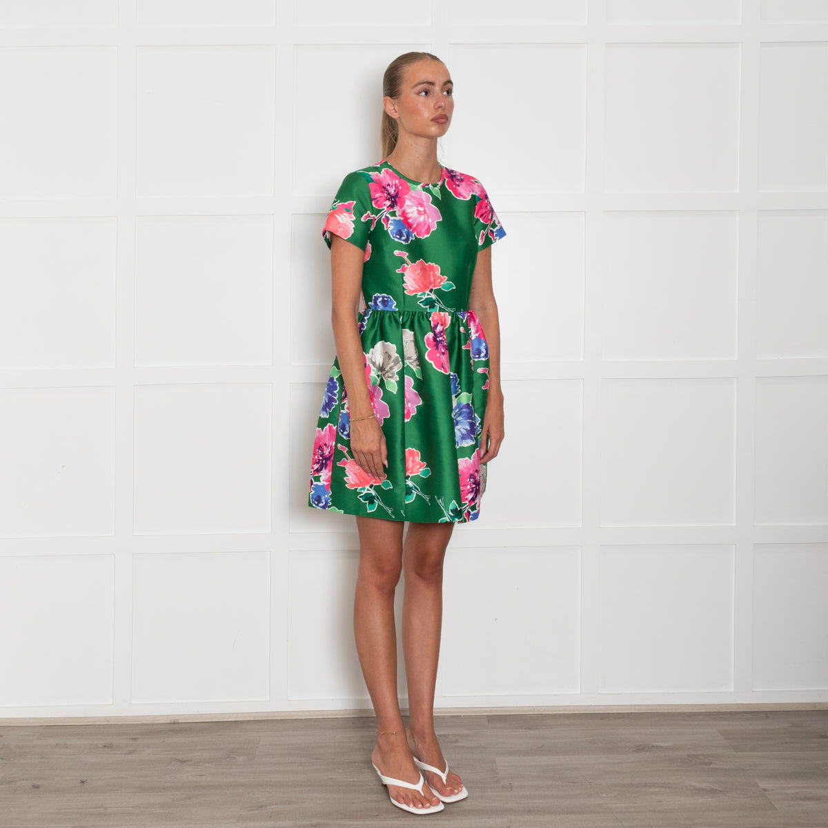 Kate Spade Green Pink Floral Short Sleeve Mini Dress