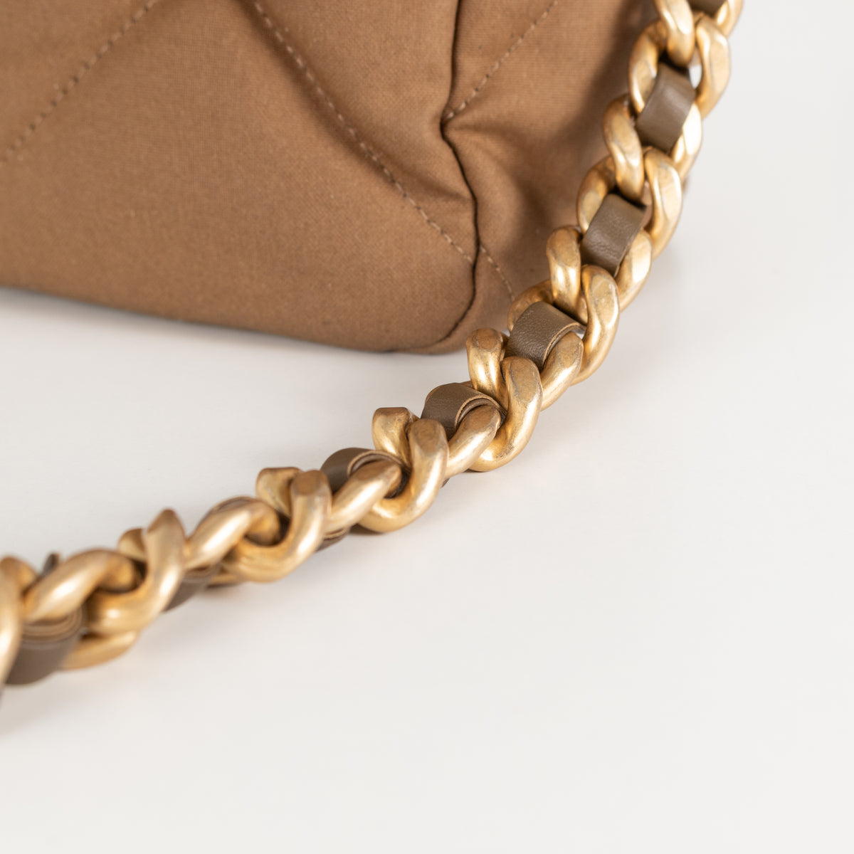 Chanel Fabric Khaki Quilted Shoulder Bag