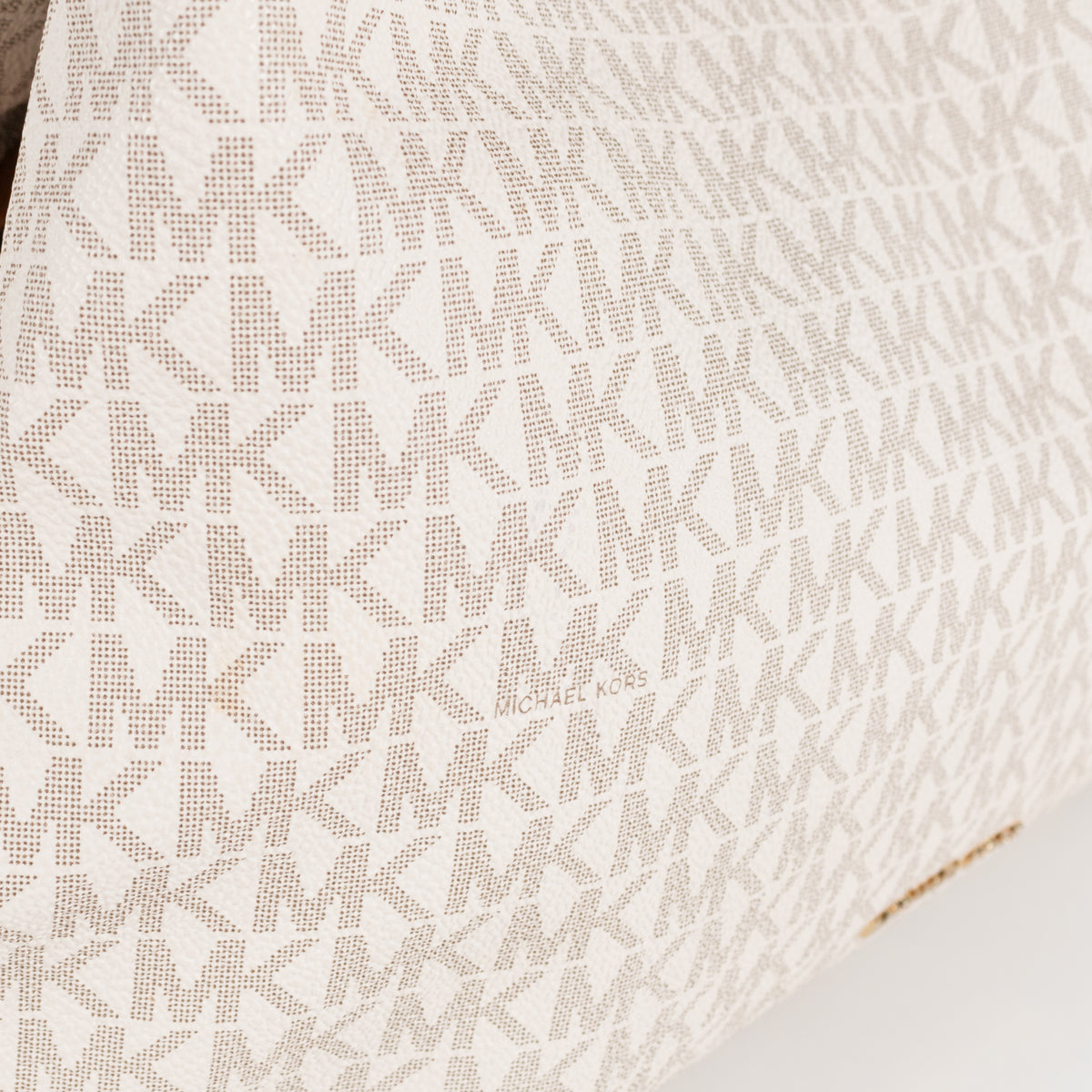 Michael Kors Cream Logo Print Kensington Tote Bag With Tan Straps