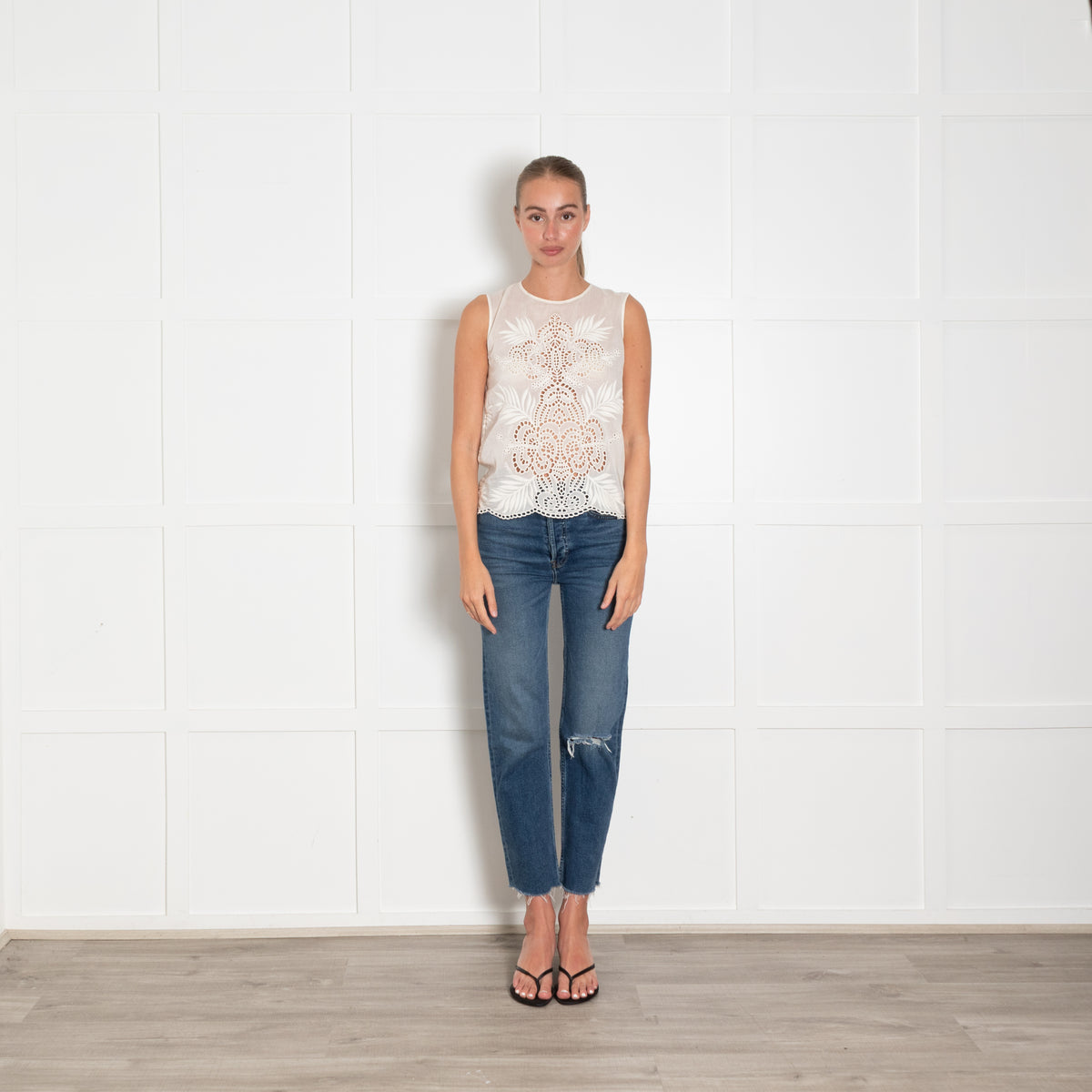 Stella McCartney Cotton & Silk Ivory Cutout Tank Top