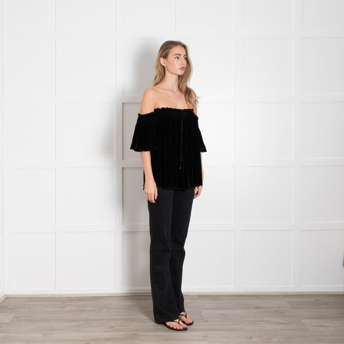 Hale Bob Black Velvet Off The Shoulder Blouse