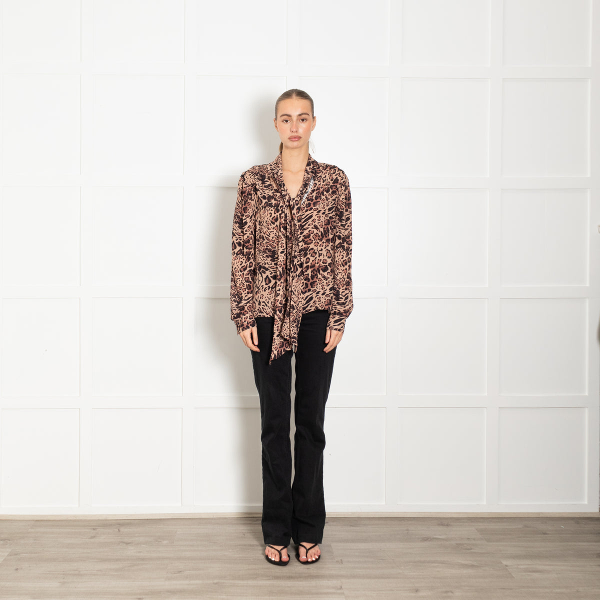 Patrizia Pepe Leopard Print Tie Neck Top