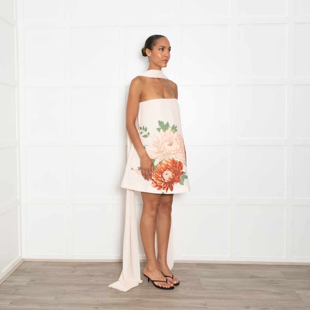 Sau Lee Pale Pink Ruby Dress With Chiffon Scarf