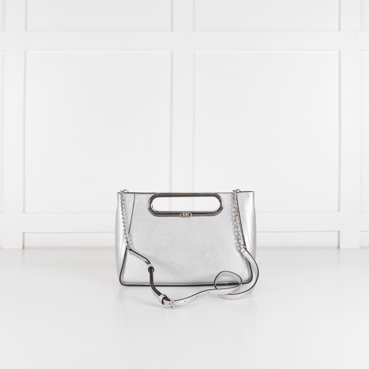 Michael Kors Silver Chelsea Saffiano Leather Convertable Crossbody Bag