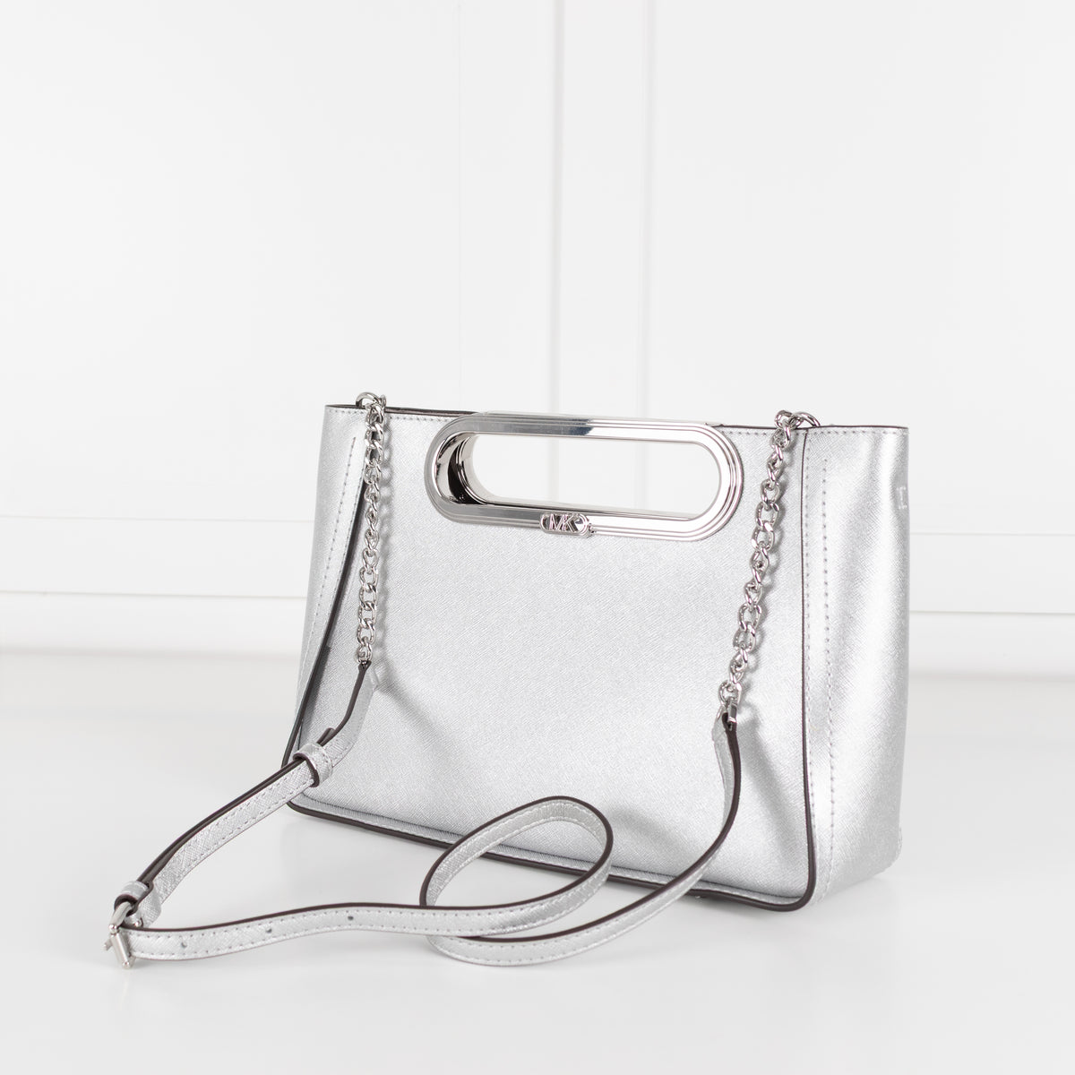 Michael Kors Silver Chelsea Saffiano Leather Convertable Crossbody Bag