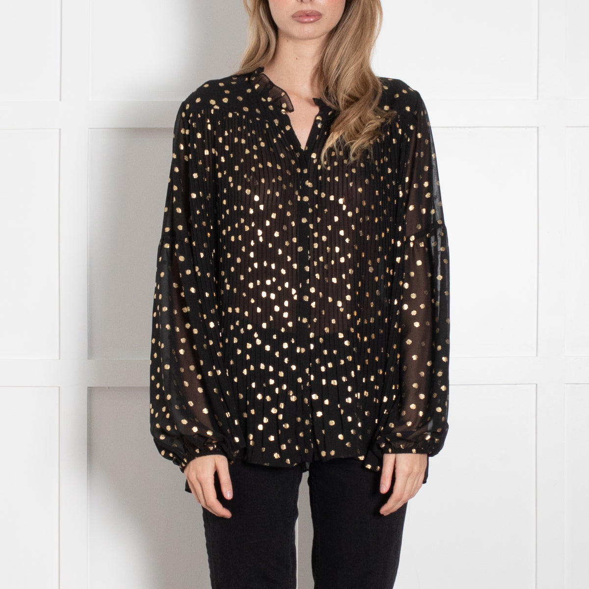 Second Female Black Sheer Shirt With Gold Spots
