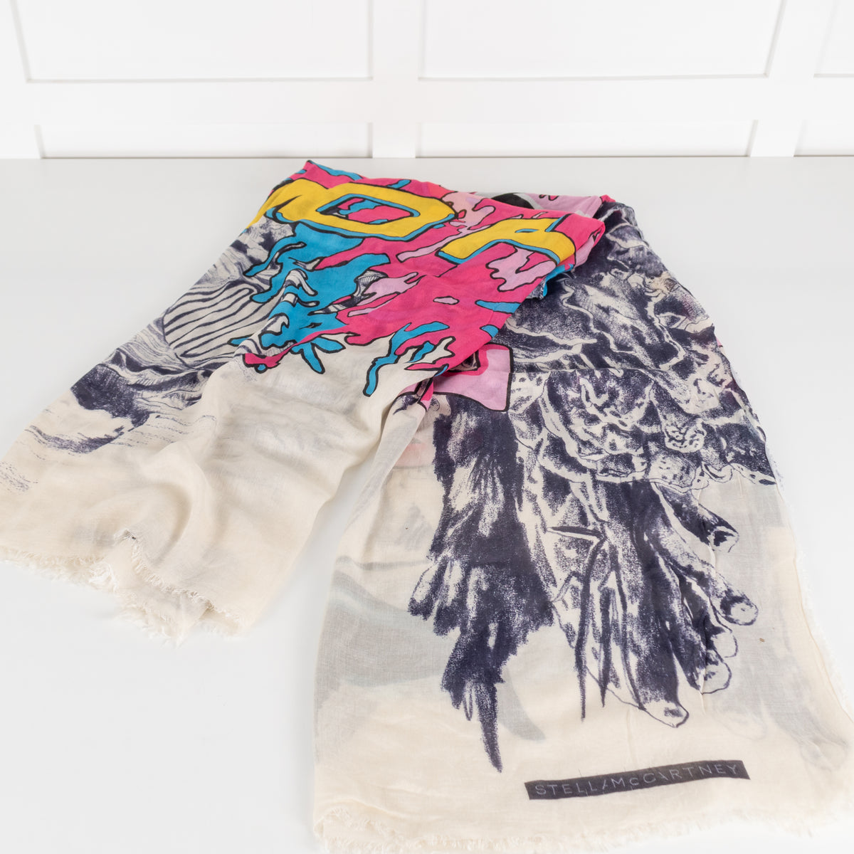 Stella McCartney Blue Underwater Scene Fringed Scarf