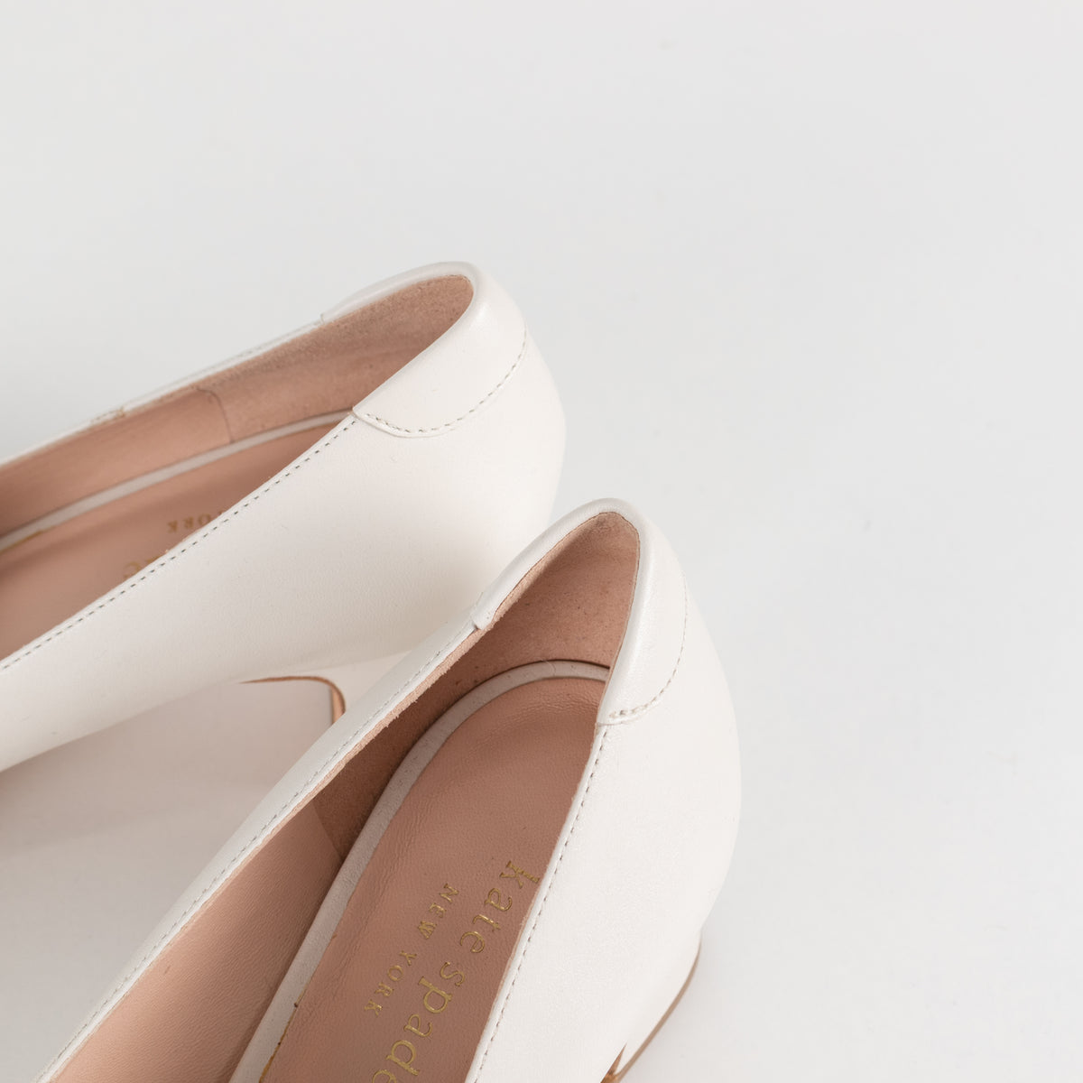 Kate Spade Cream Leather Gold Buckle Block Heeled Loafers
