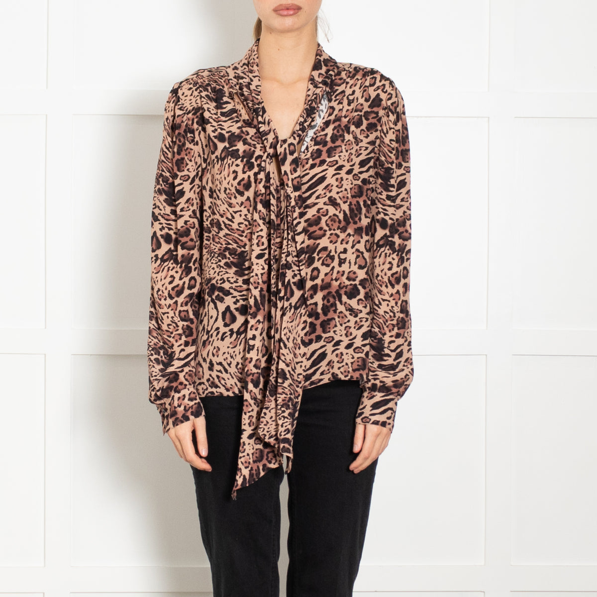 Patrizia Pepe Leopard Print Tie Neck Top