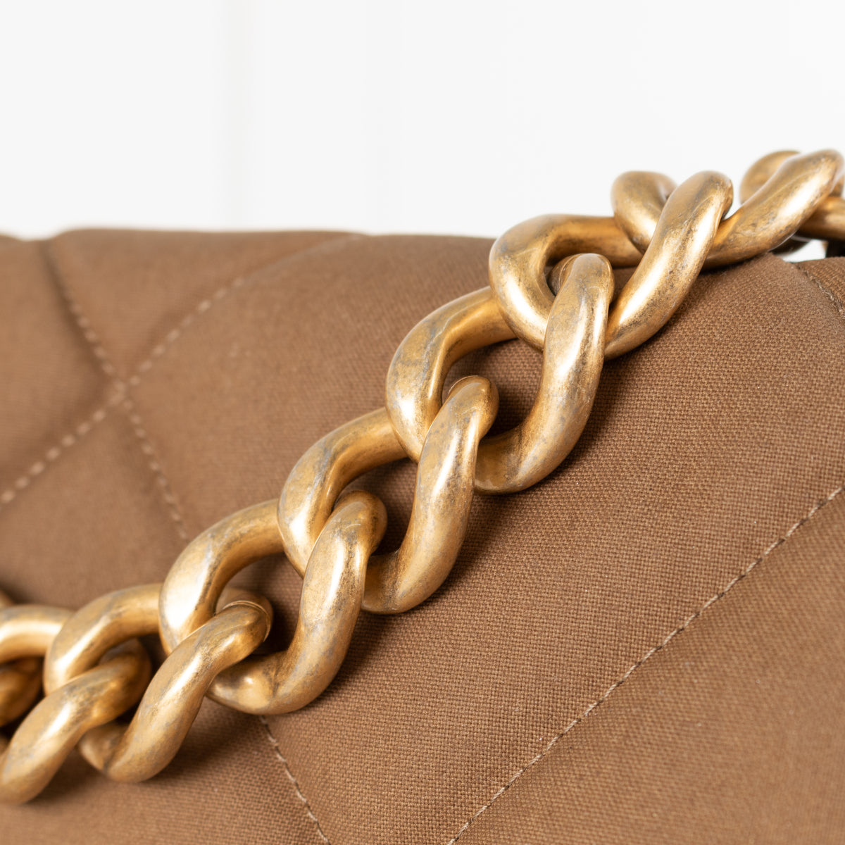 Chanel Fabric Khaki Quilted Shoulder Bag