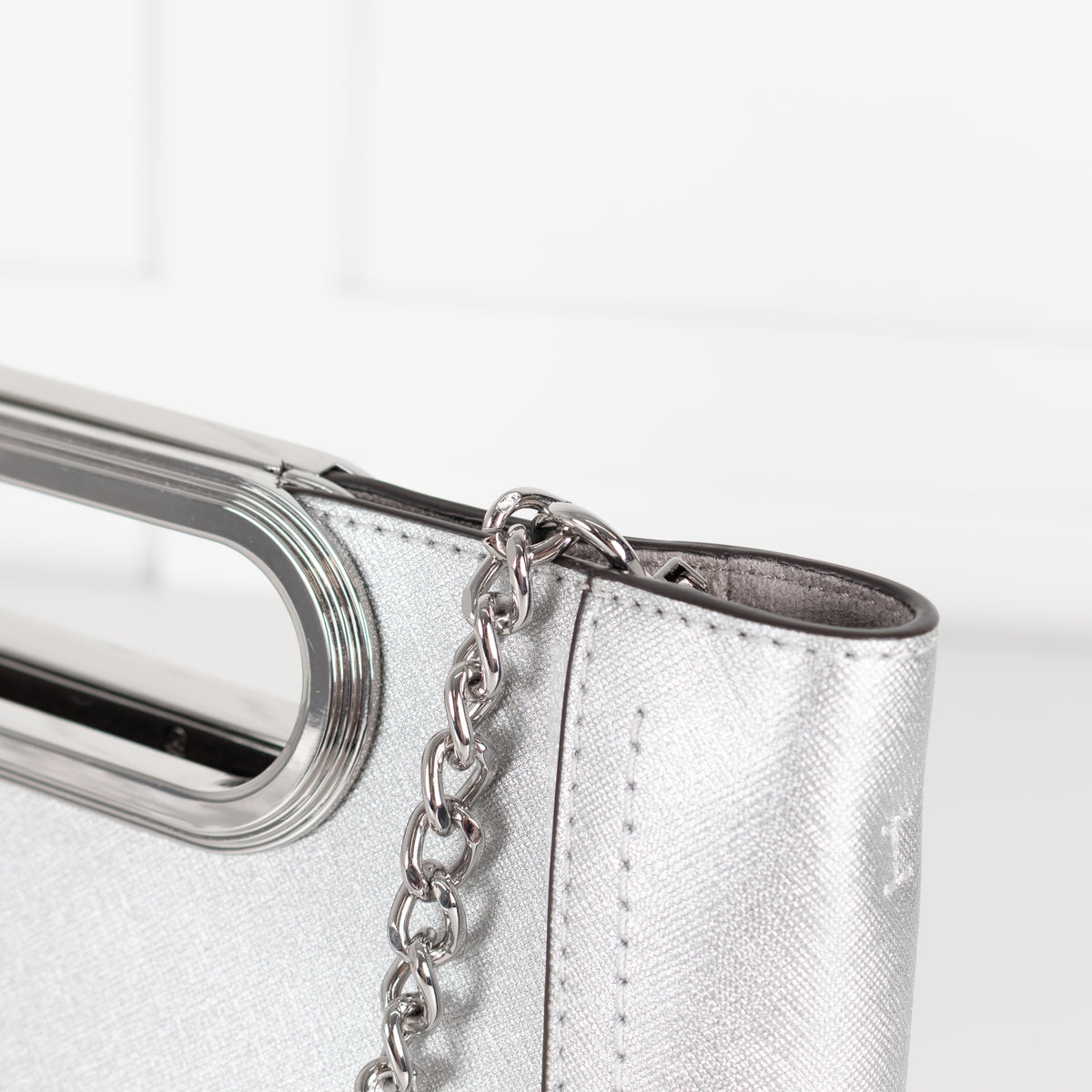 Michael Kors Silver Chelsea Saffiano Leather Convertable Crossbody Bag