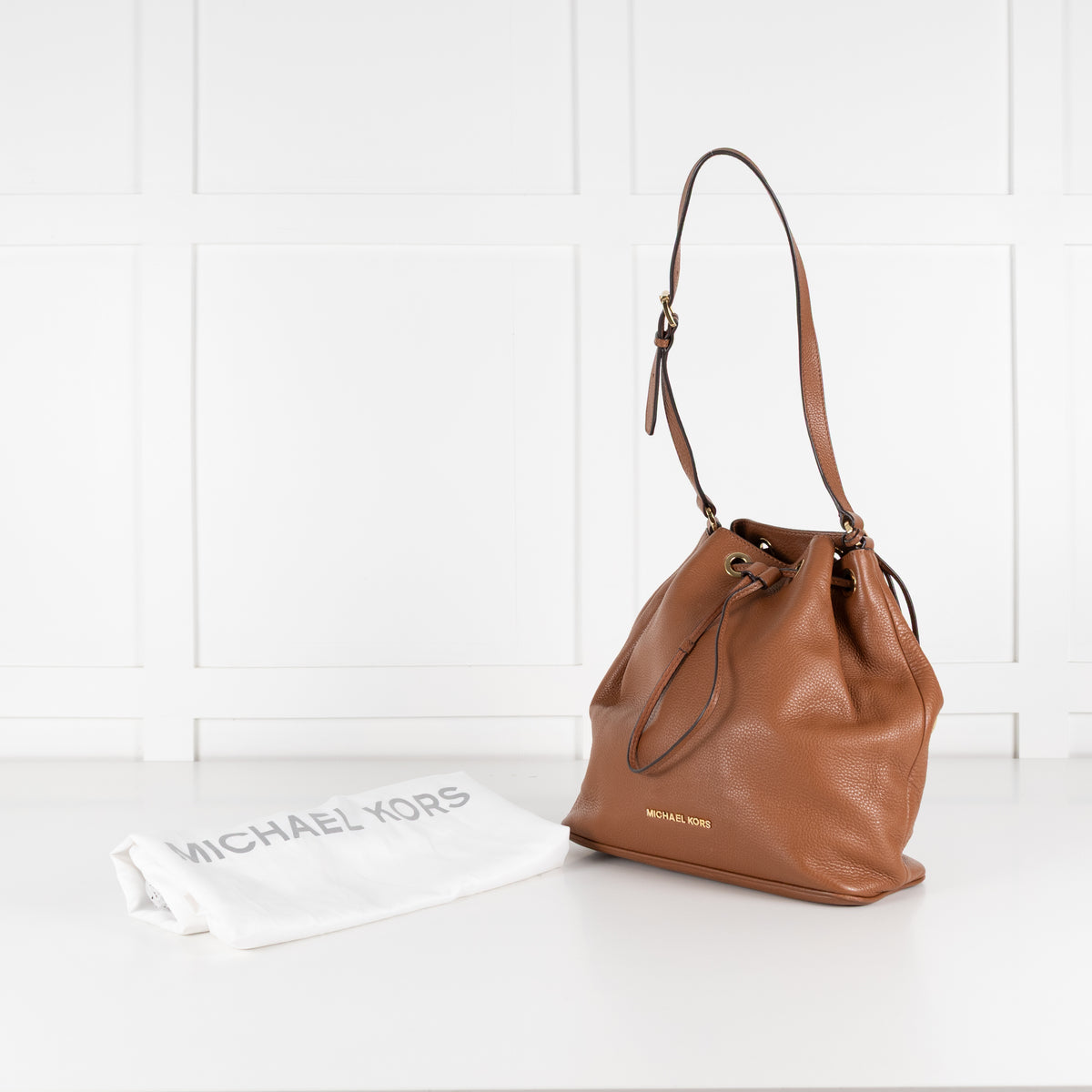 Michael Kors Jules Tan Leather Drawstring Shoulder Bag