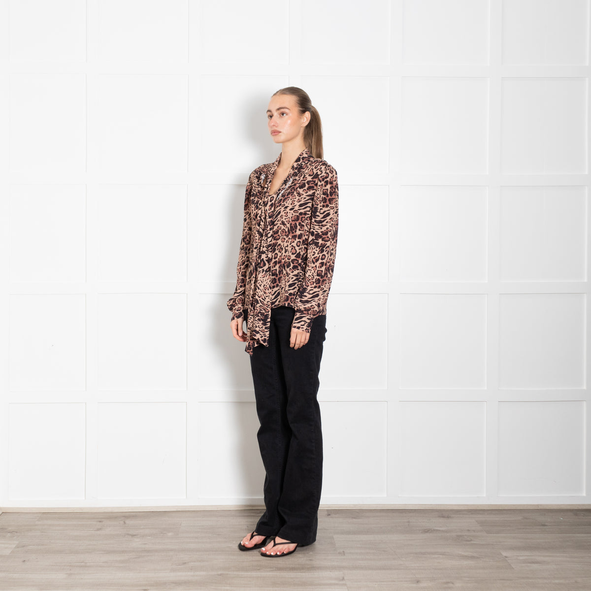Patrizia Pepe Leopard Print Tie Neck Top