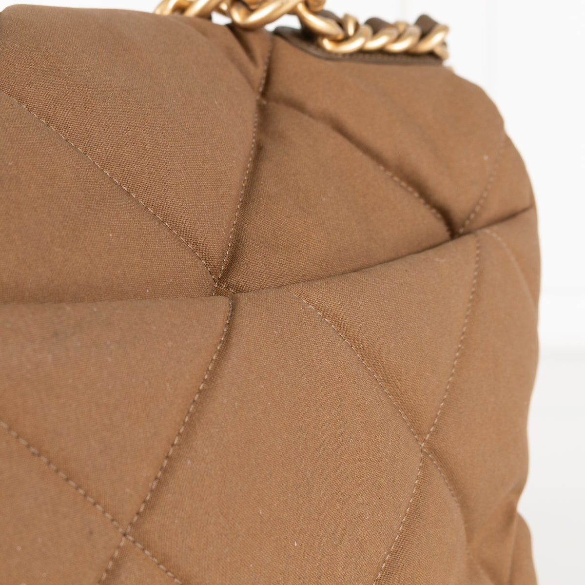 Chanel Fabric Khaki Quilted Shoulder Bag