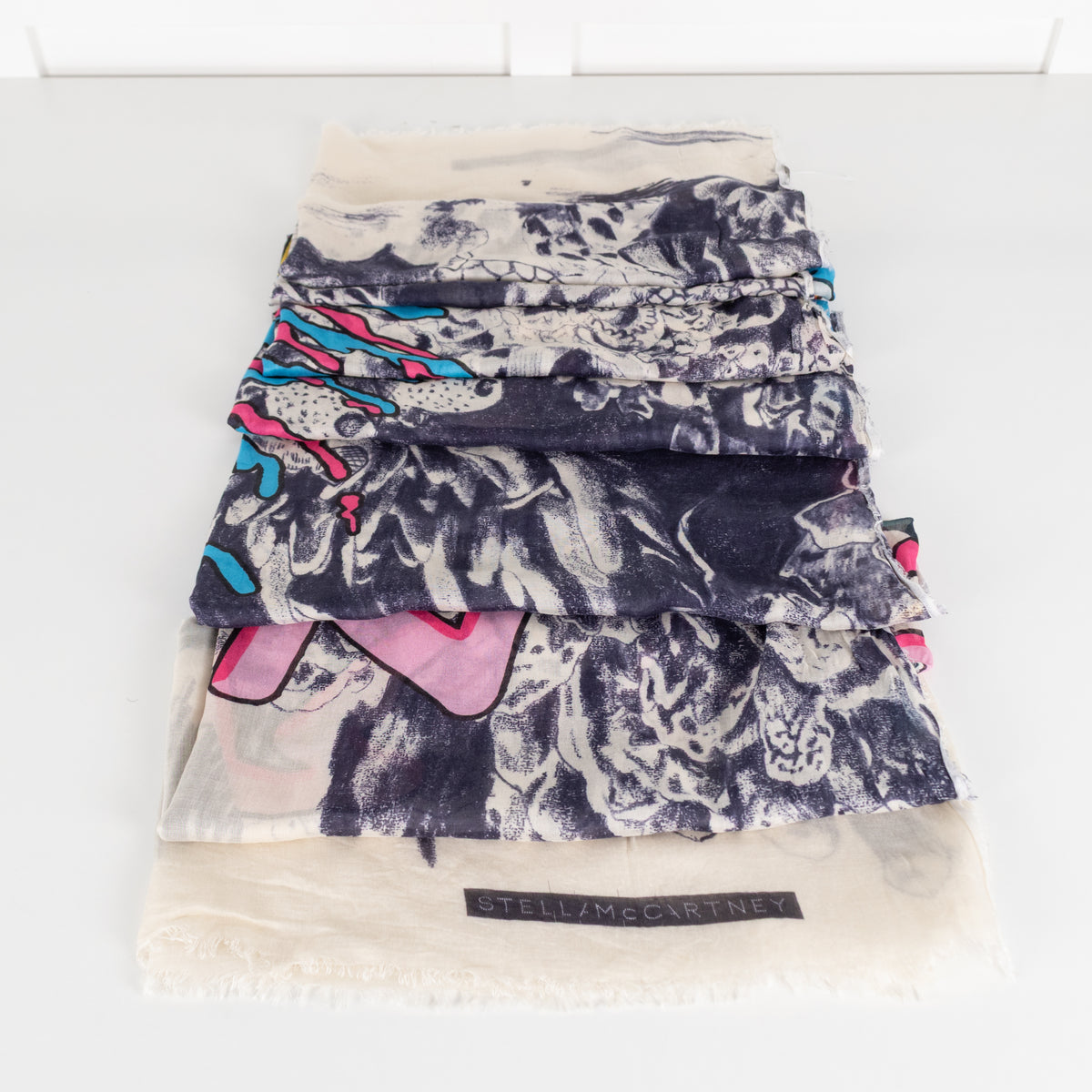 Stella McCartney Blue Underwater Scene Fringed Scarf