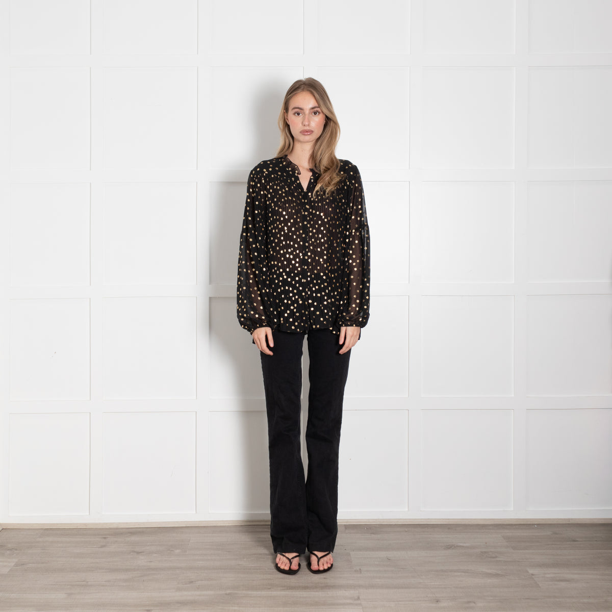 Second Female Black Sheer Shirt With Gold Spots