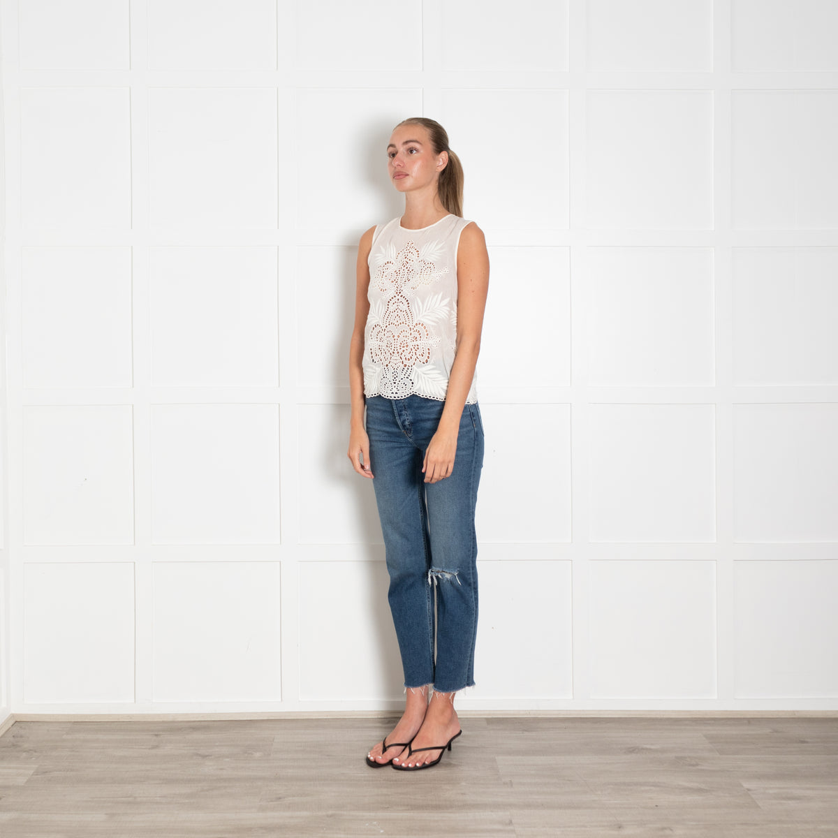 Stella McCartney Cotton & Silk Ivory Cutout Tank Top