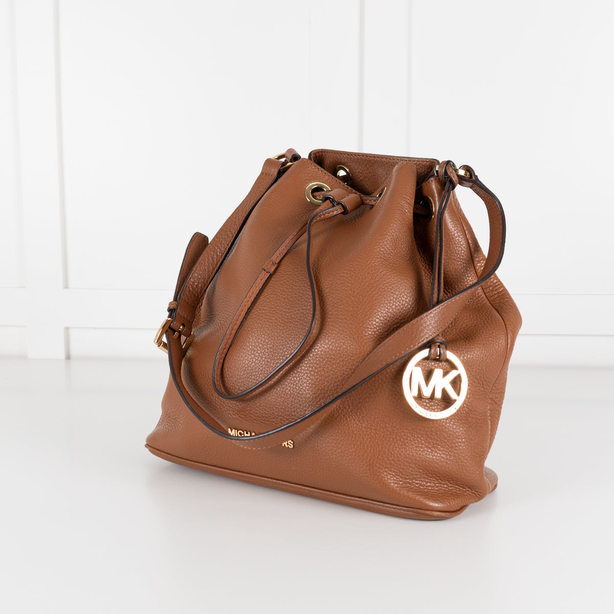 Michael Kors Jules Tan Leather Drawstring Shoulder Bag