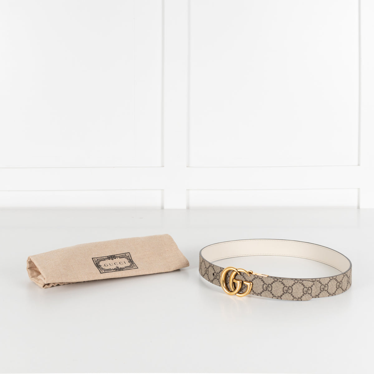 Gucci Cream Marmont Logo Reversible Belt