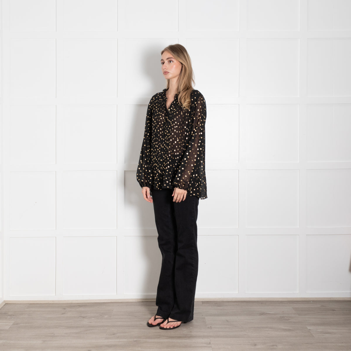 Second Female Black Sheer Shirt With Gold Spots