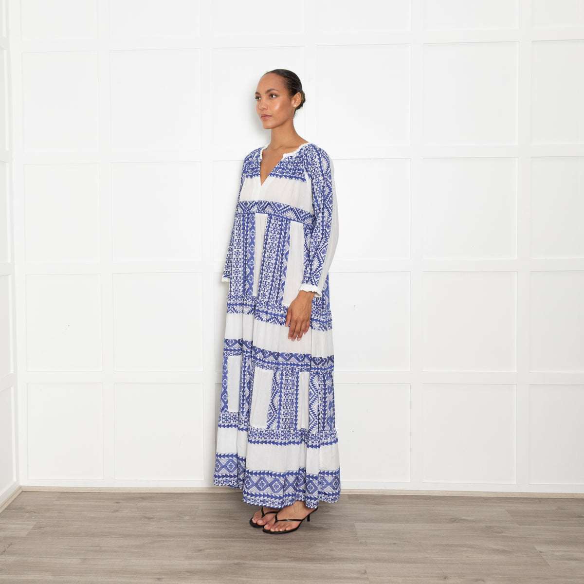 Greek Archaic Kori Blue And White Maxi Dress