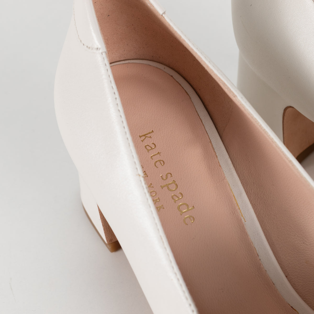 Kate Spade Cream Leather Gold Buckle Block Heeled Loafers