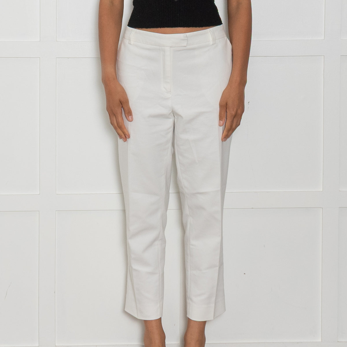 Baukjen White Cotton Blend Cigarette Trousers