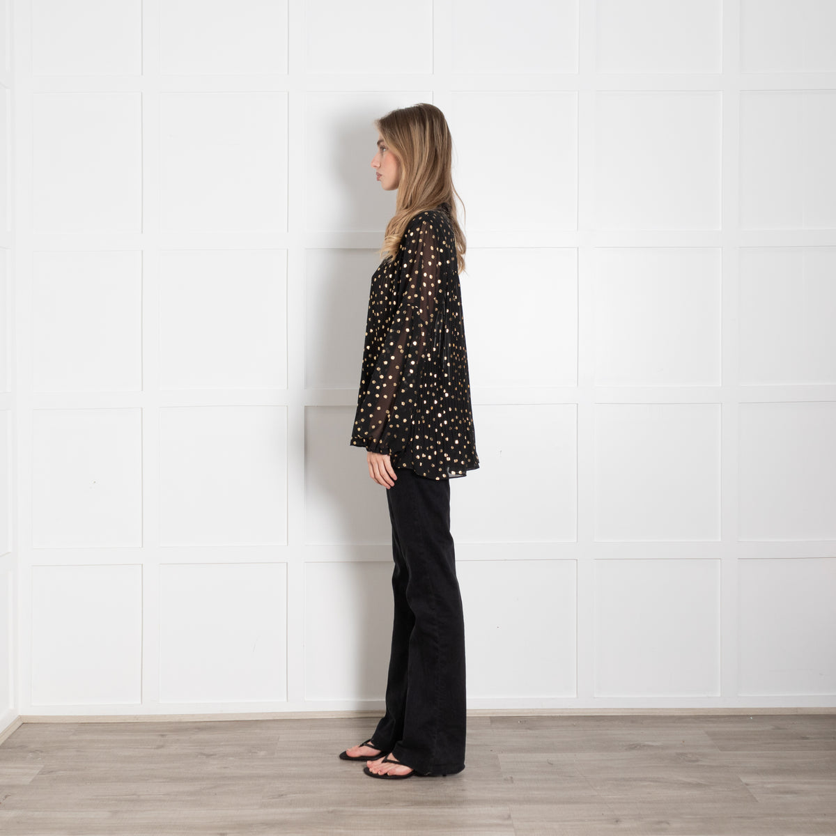 Second Female Black Sheer Shirt With Gold Spots