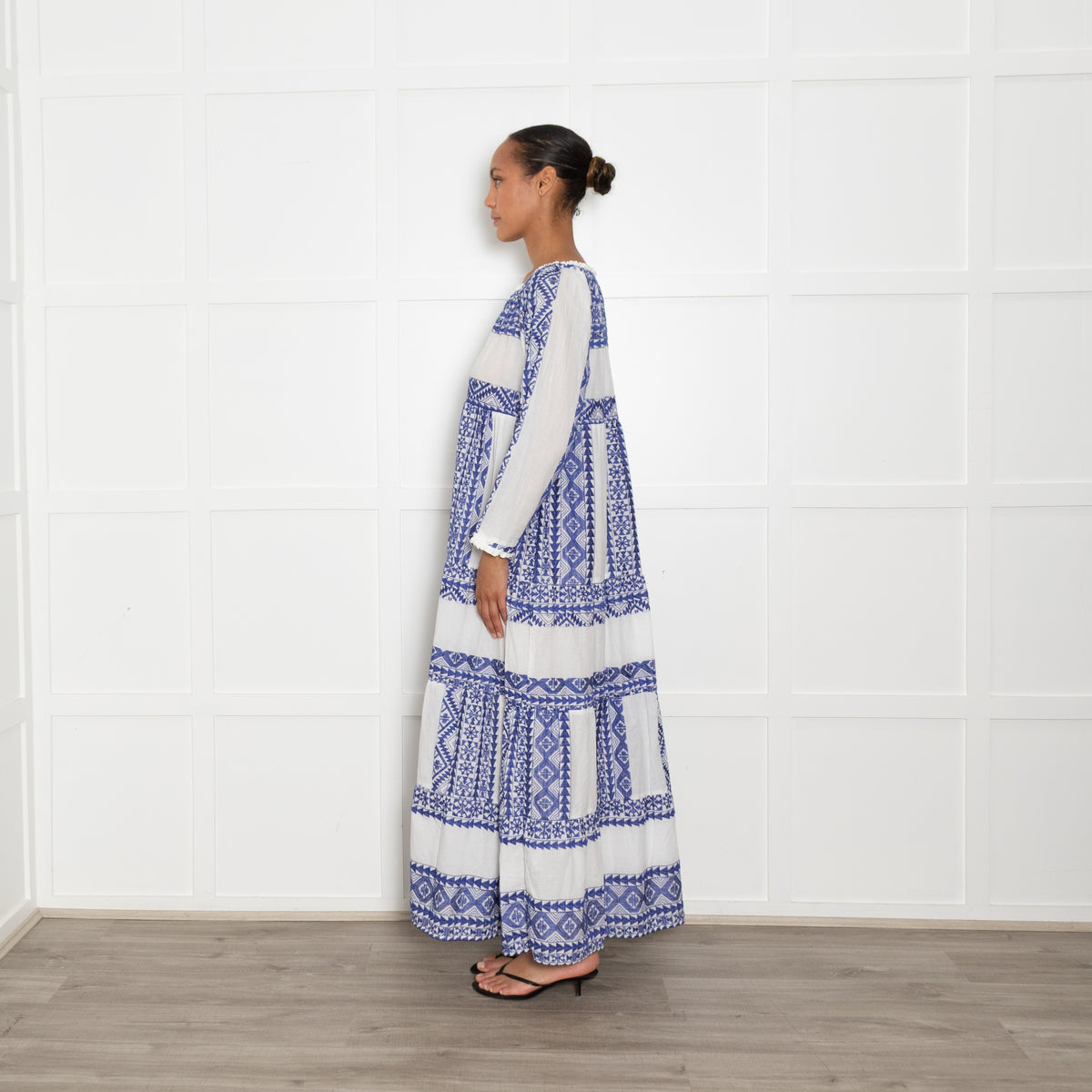 Greek Archaic Kori Blue And White Maxi Dress