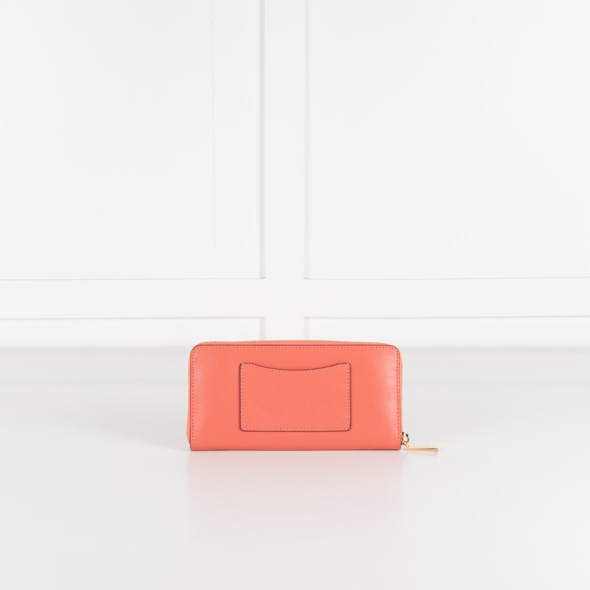 Michael Kors Coral Pebbled Leather Gold Zip Wallet With Front Pocket