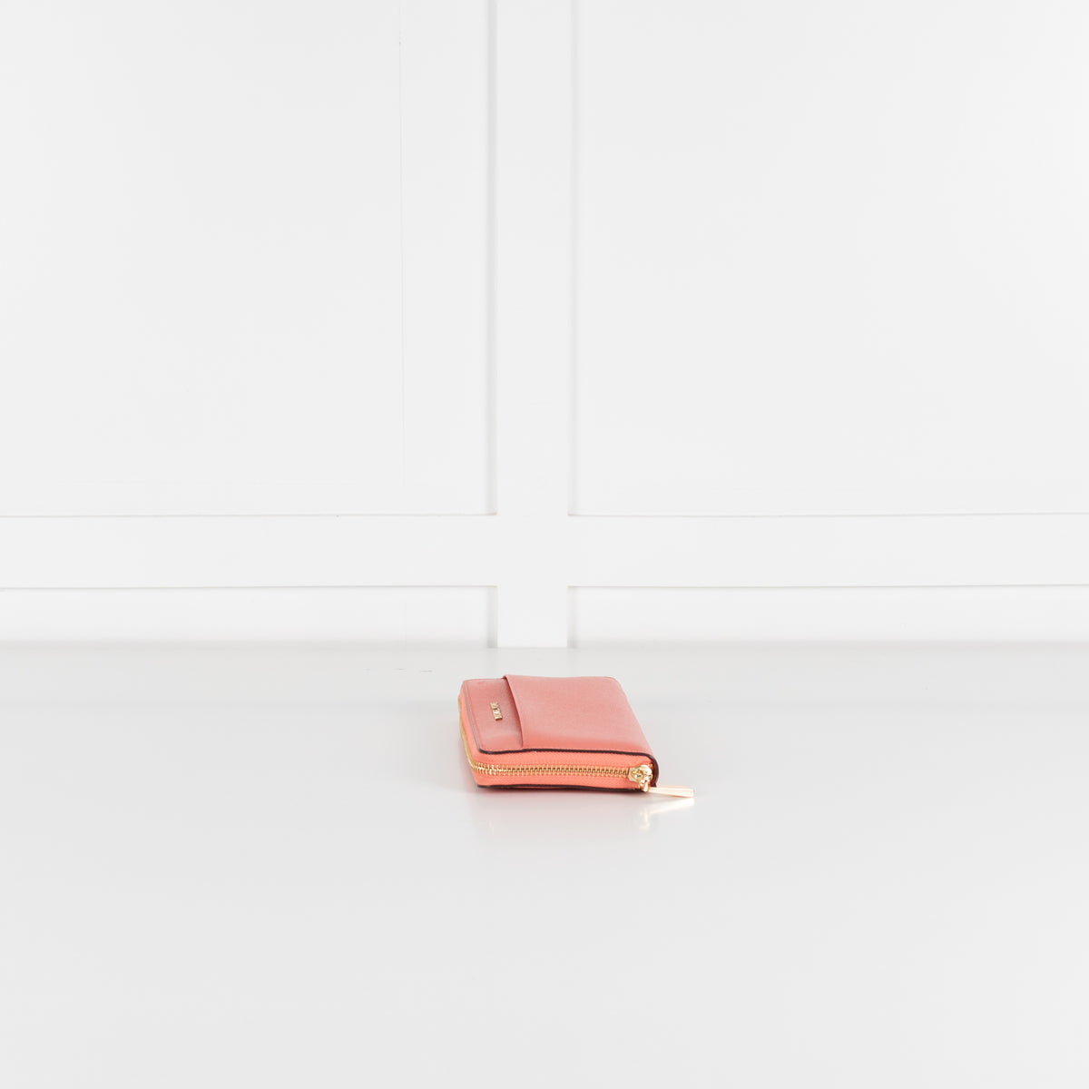 Michael Kors Coral Pebbled Leather Gold Zip Wallet With Front Pocket