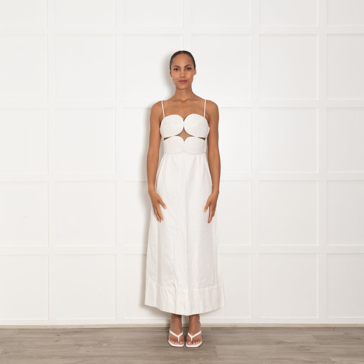 Adriana Degreas Off White Matelasse Cut out Strapless Maxi Dress
