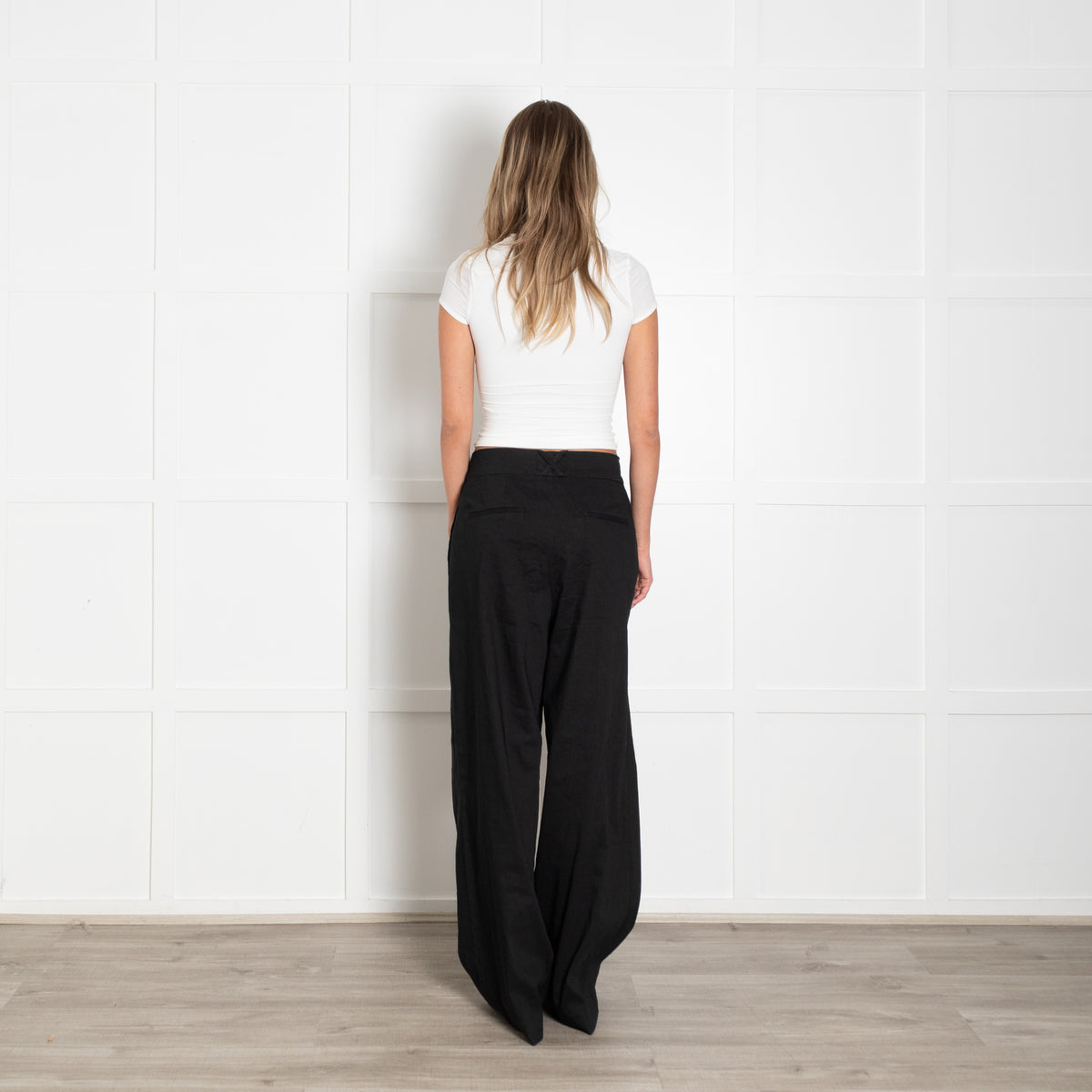 Rohe Black Linen Blend Pleated Front Wide Leg Trousers
