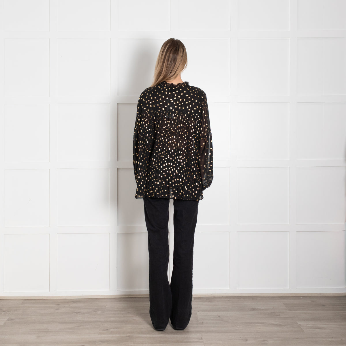 Second Female Black Sheer Shirt With Gold Spots