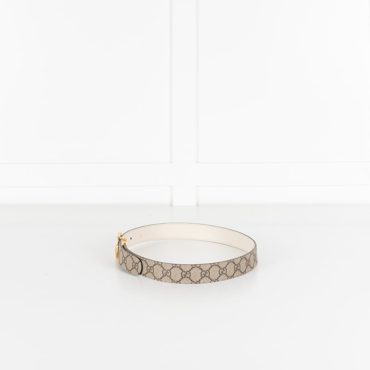 Gucci Cream Marmont Logo Reversible Belt