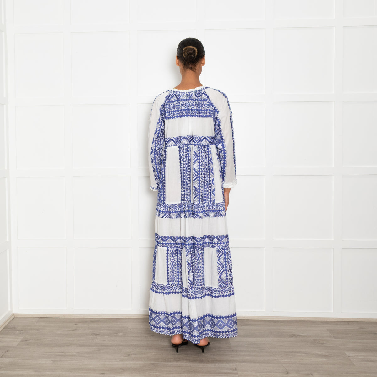 Greek Archaic Kori Blue And White Maxi Dress
