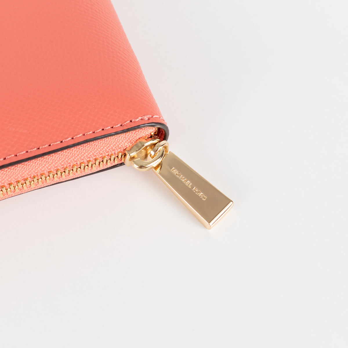 Michael Kors Coral Pebbled Leather Gold Zip Wallet With Front Pocket