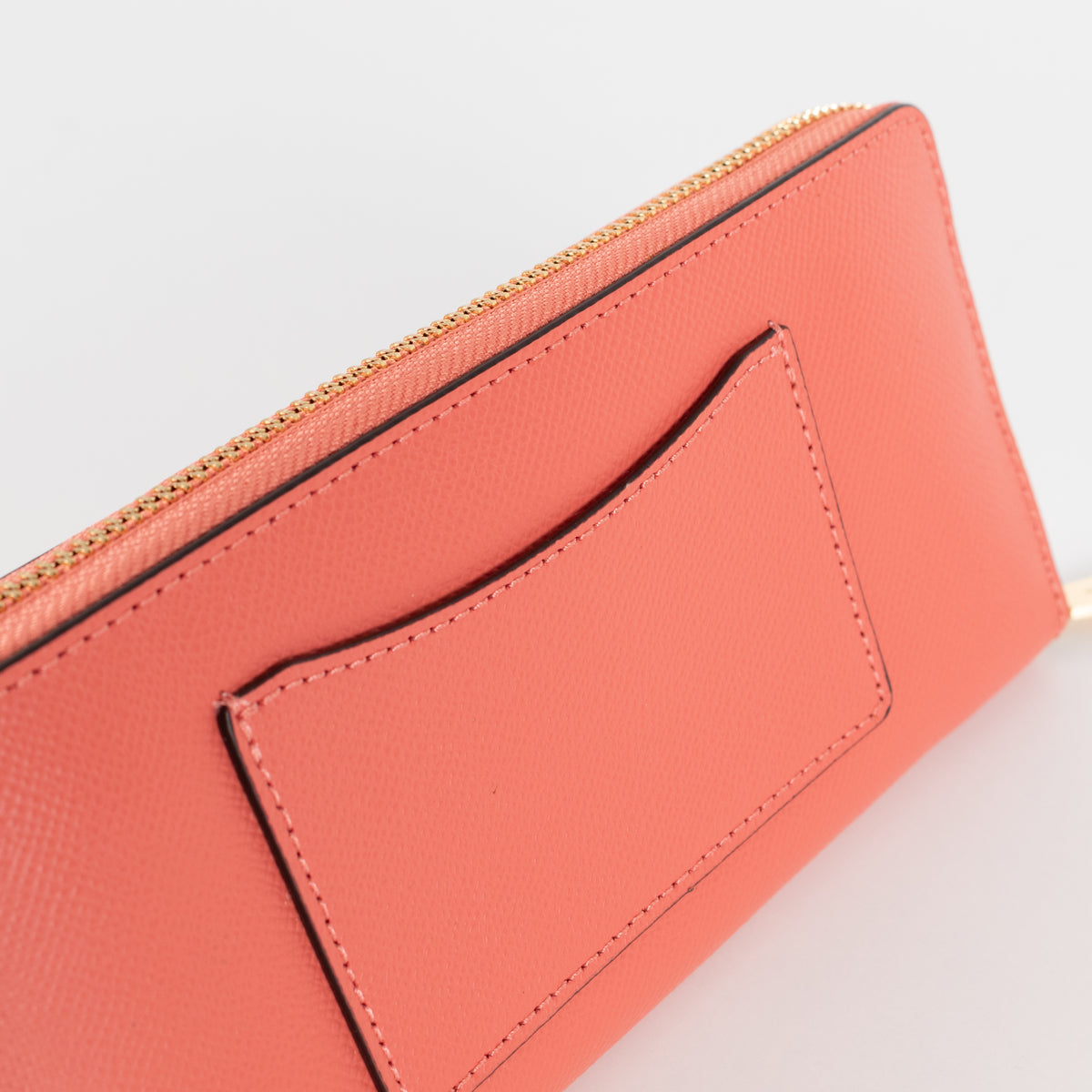 Michael Kors Coral Pebbled Leather Gold Zip Wallet With Front Pocket