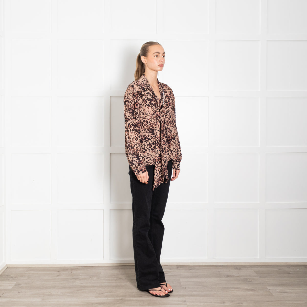 Patrizia Pepe Leopard Print Tie Neck Top