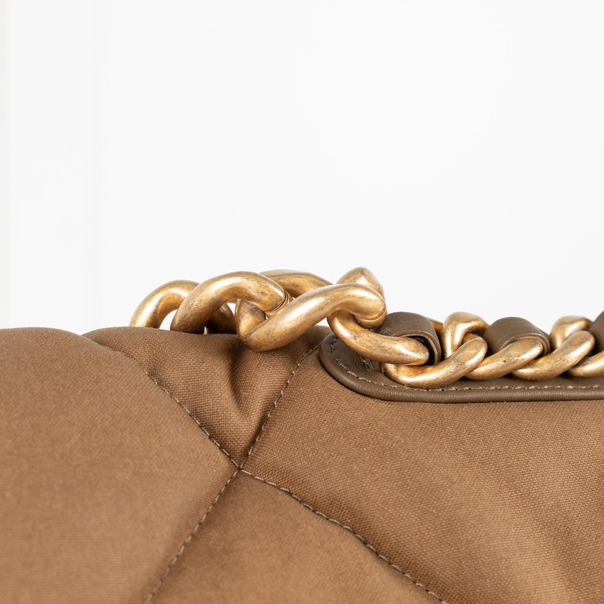 Chanel Fabric Khaki Quilted Shoulder Bag