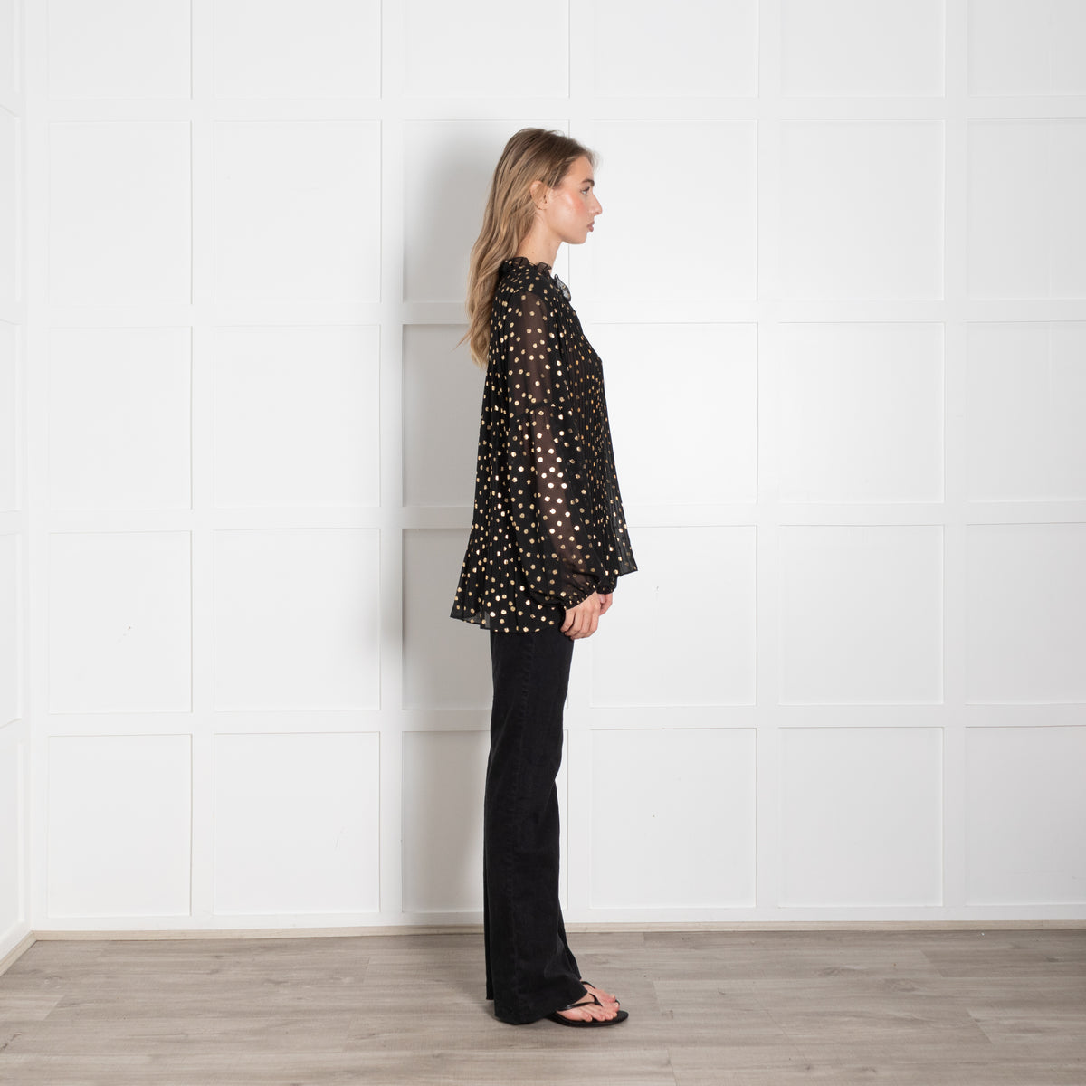 Second Female Black Sheer Shirt With Gold Spots