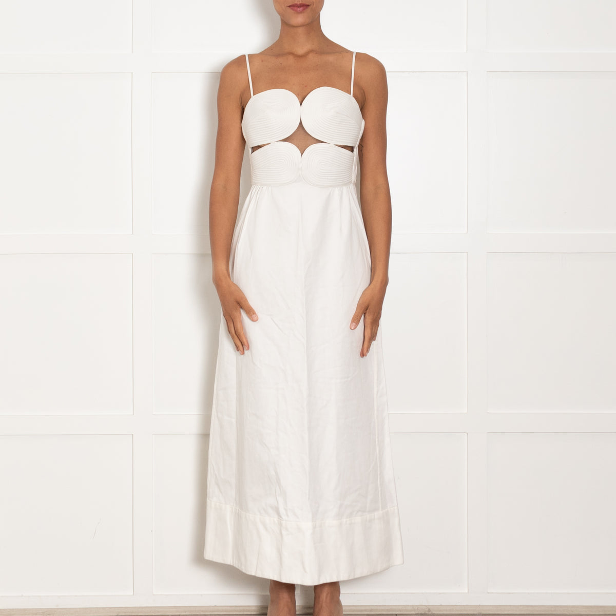 Adriana Degreas Off White Matelasse Cut out Strapless Maxi Dress