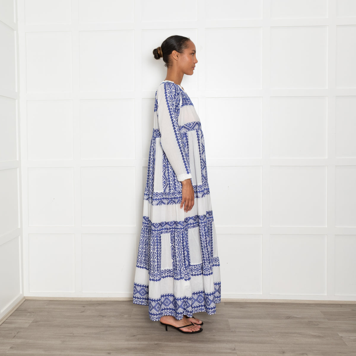 Greek Archaic Kori Blue And White Maxi Dress